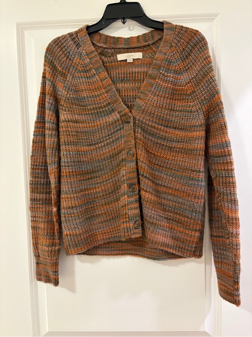 LOFT Striped V-Neck Button Multicolor Cardigan